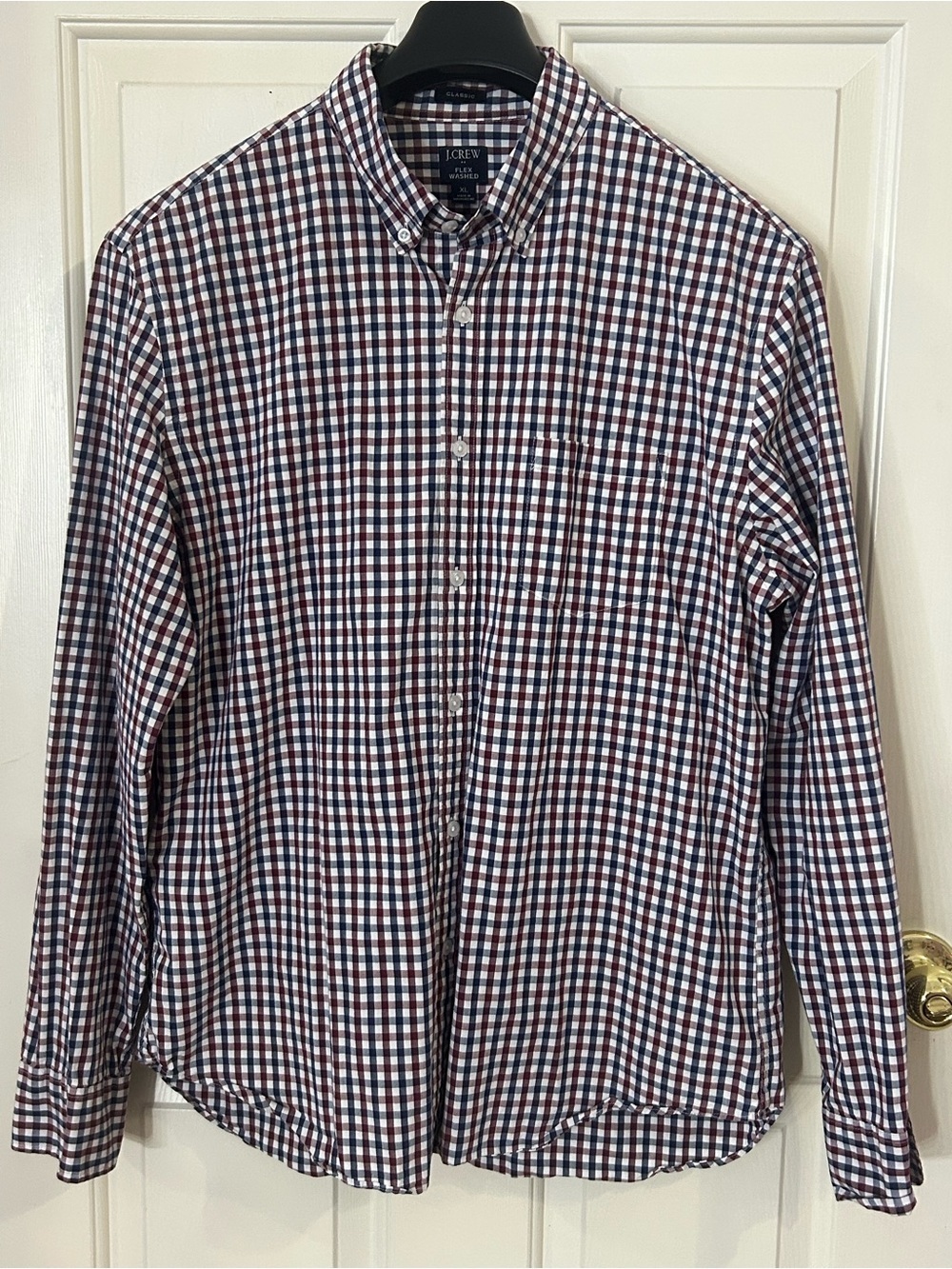 J.Crew Flex Washed Classic Fit Stretch Blue White Red Check Button Men’s XL - Picture 2 of 7